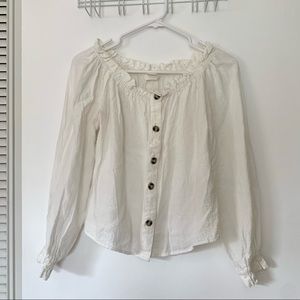 H&M White Button Up Balloon Sleeve Top